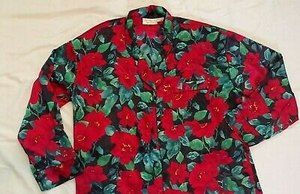Victoria's Secret vintage black red flowers satin nightgown sleep shirt M Medium